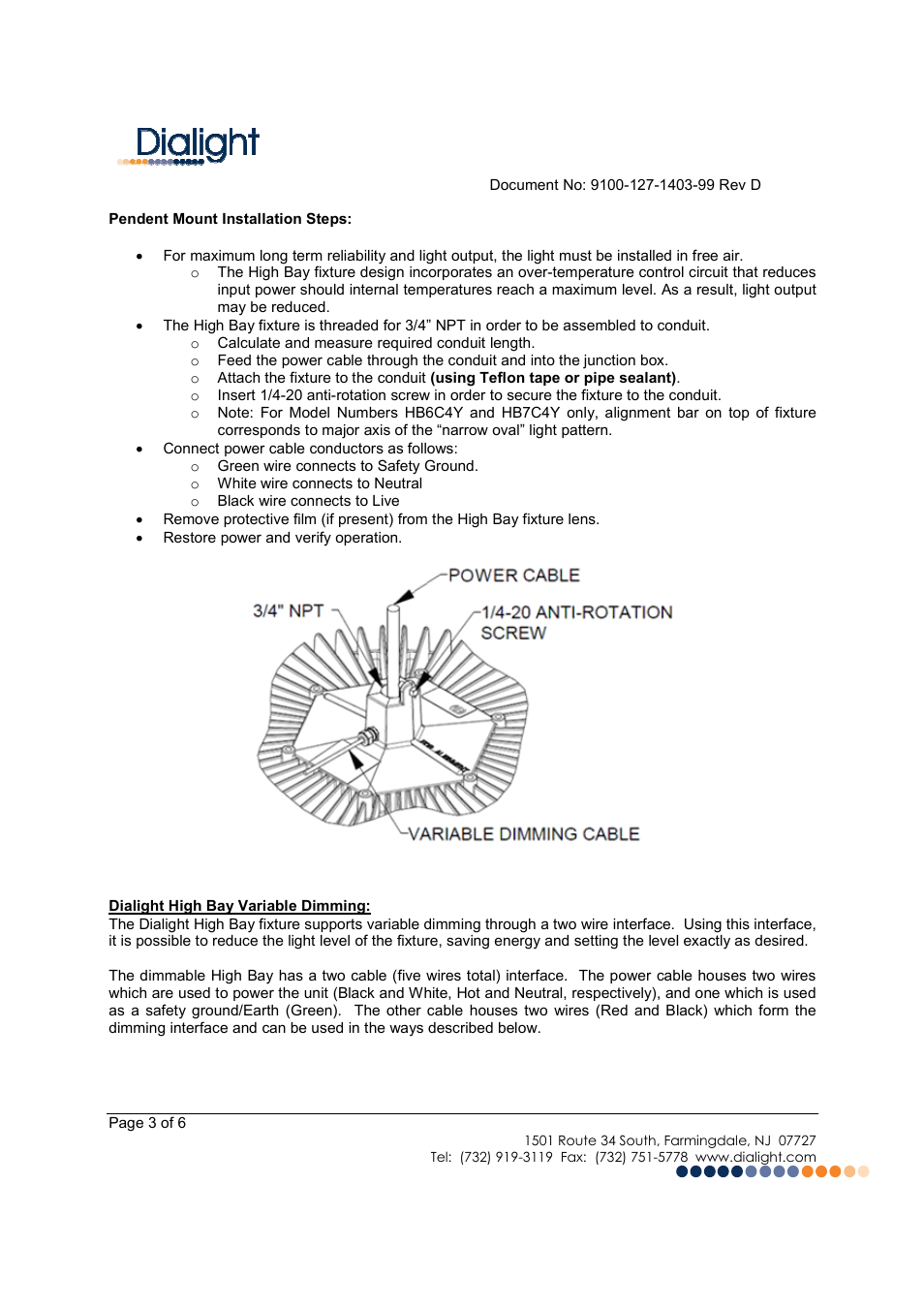 Dialight HBLC4X DuroSite LED High Bay - Variable Dimming - 100-277VAC User Manual | Page 3 / 6
