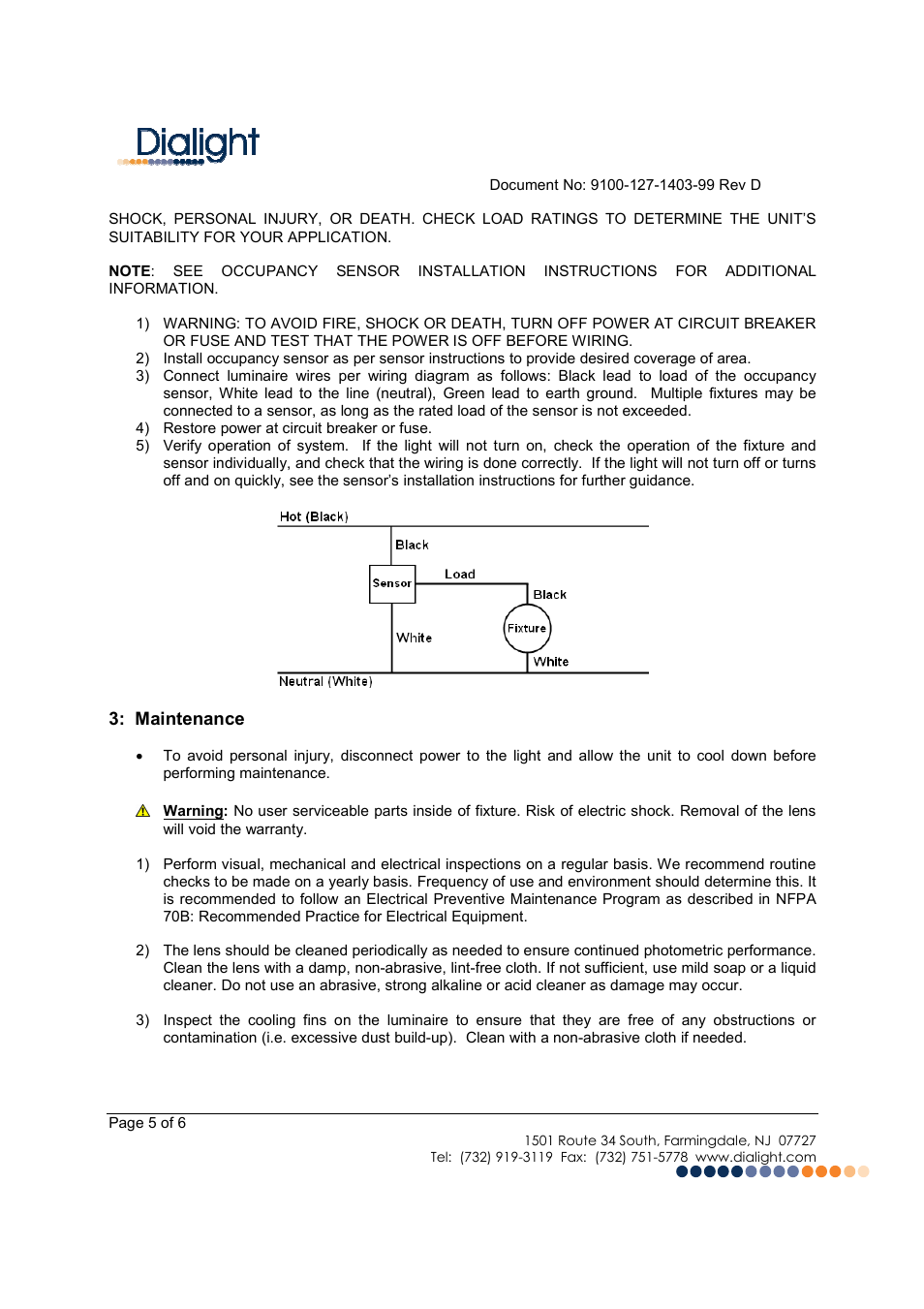 Dialight HBLC4X DuroSite LED High Bay - Variable Dimming - 100-277VAC User Manual | Page 5 / 6