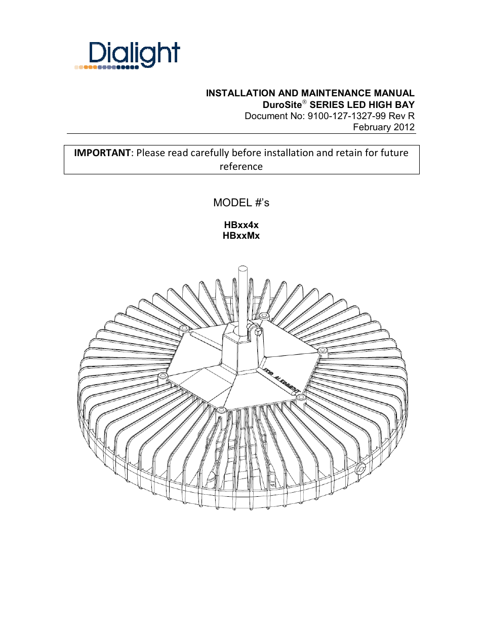 Dialight HBxxMx DuroSite LED High Bay User Manual | 12 pages