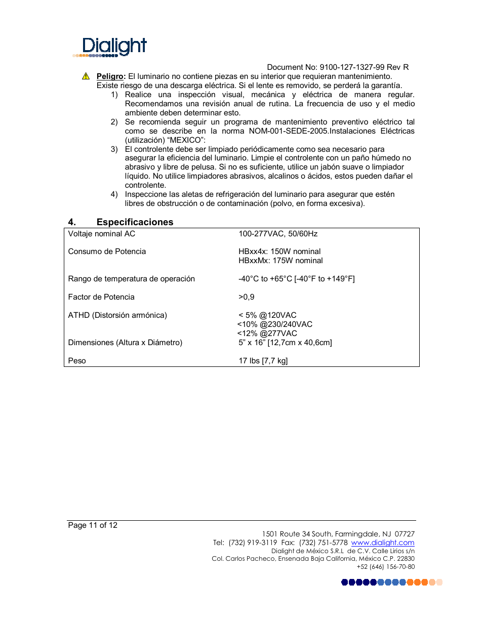 Dialight HBxxMx DuroSite LED High Bay User Manual | Page 11 / 12