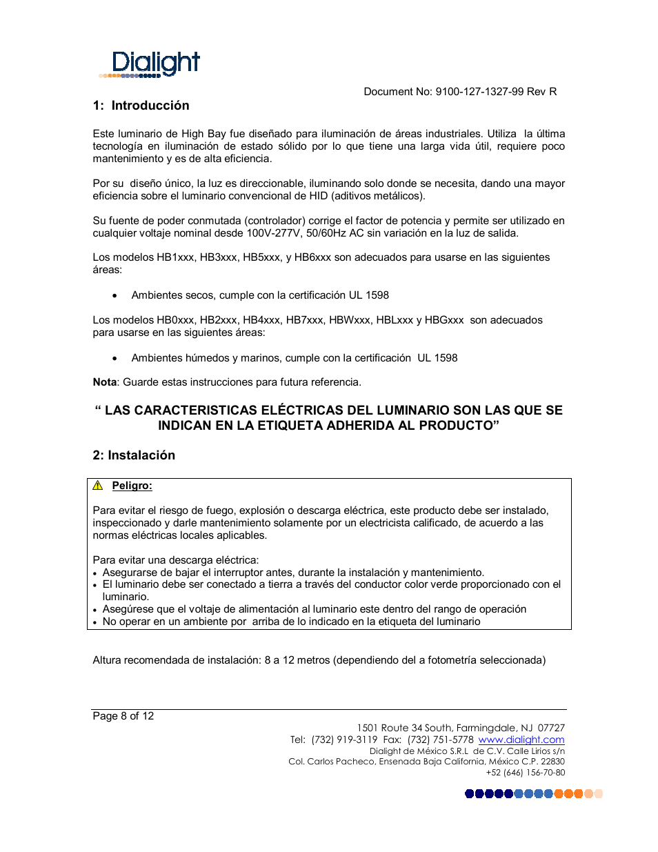 Dialight HBxxMx DuroSite LED High Bay User Manual | Page 8 / 12