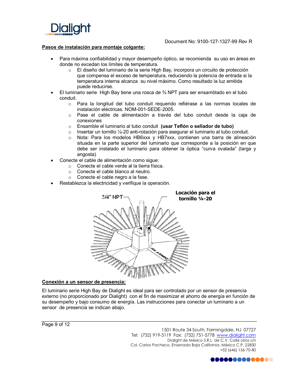 Dialight HBxxMx DuroSite LED High Bay User Manual | Page 9 / 12