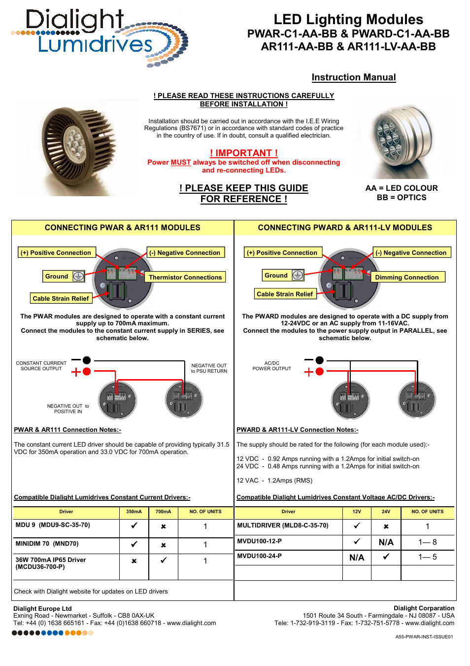 Dialight AR111-LV-AA-BB LED Lighting Module User Manual | 2 pages