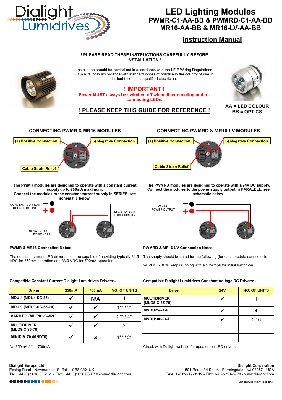 Dialight MR16-LV-AA-BB LED Lighting Module User Manual | 2 pages