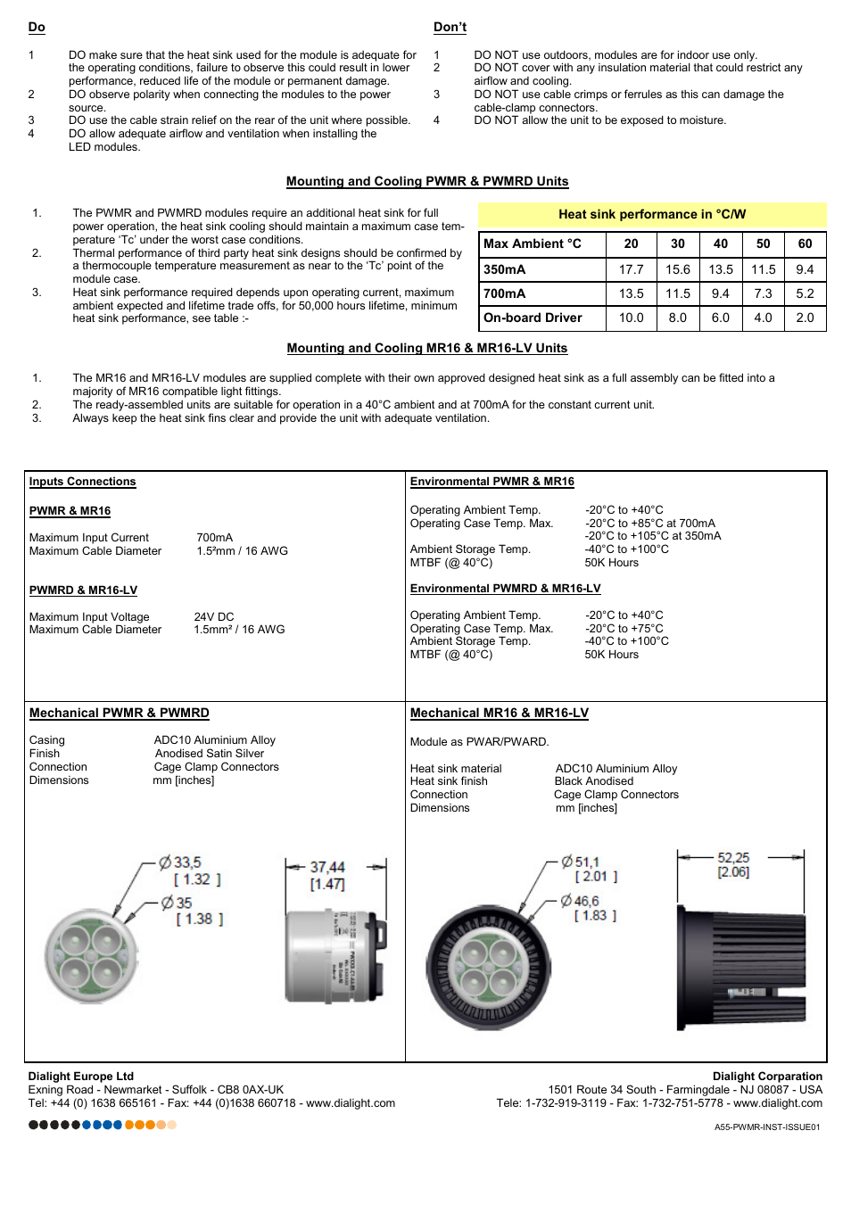 Dialight MR16-LV-AA-BB LED Lighting Module User Manual | Page 2 / 2
