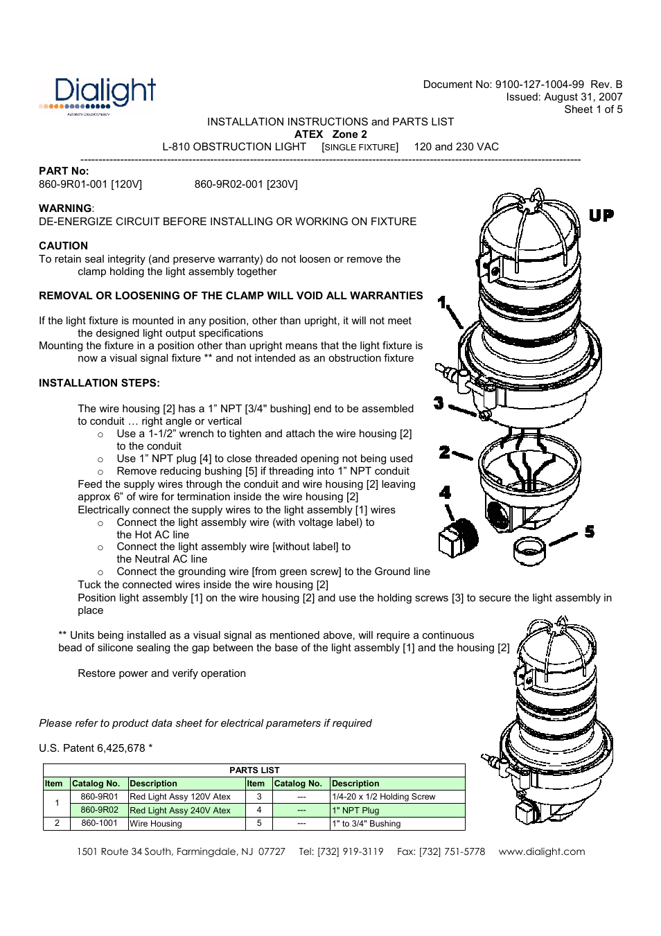 Dialight ATEX Red Obstruction Light User Manual | 5 pages