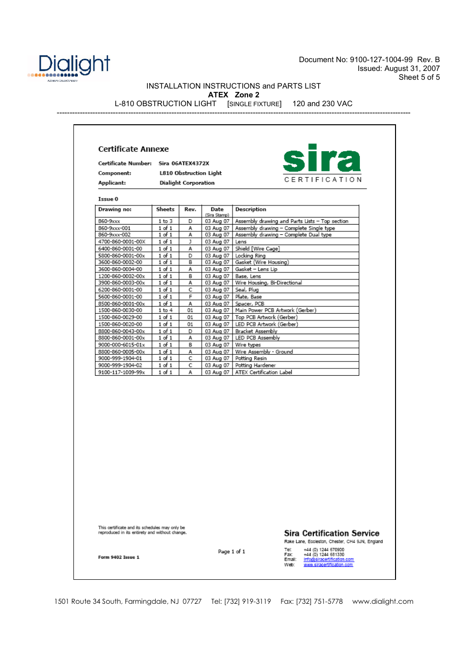 Dialight ATEX Red Obstruction Light User Manual | Page 5 / 5