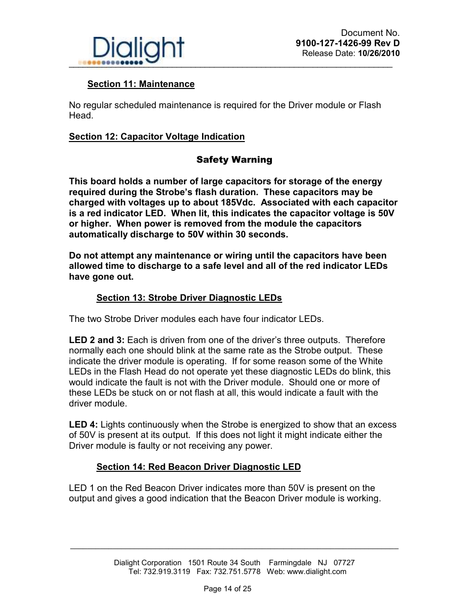Dialight D1RW-L13-008 Vigilant L866/L885 LED Based Dual Red / White Catenary User Manual | Page 14 / 25