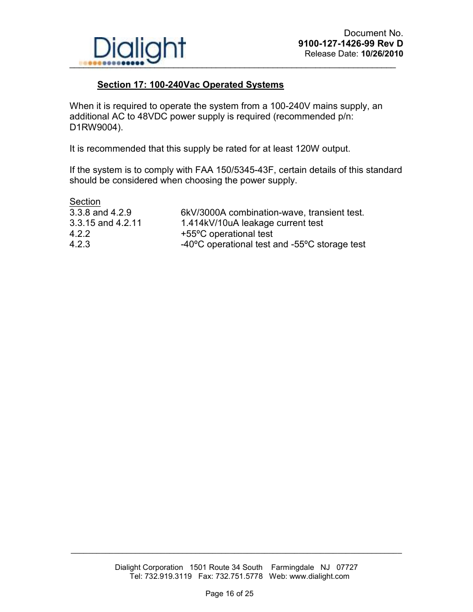 Dialight D1RW-L13-008 Vigilant L866/L885 LED Based Dual Red / White Catenary User Manual | Page 16 / 25