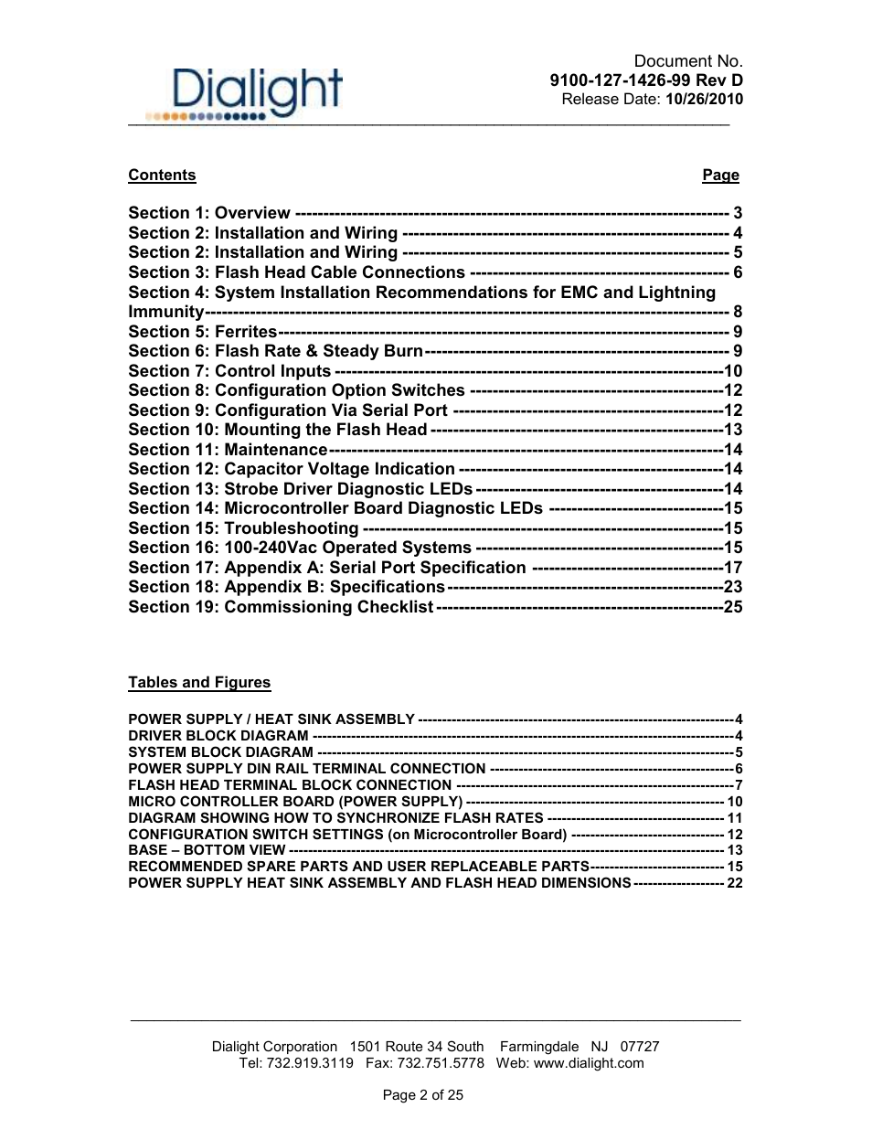 Dialight D1RW-L13-008 Vigilant L866/L885 LED Based Dual Red / White Catenary User Manual | Page 2 / 25