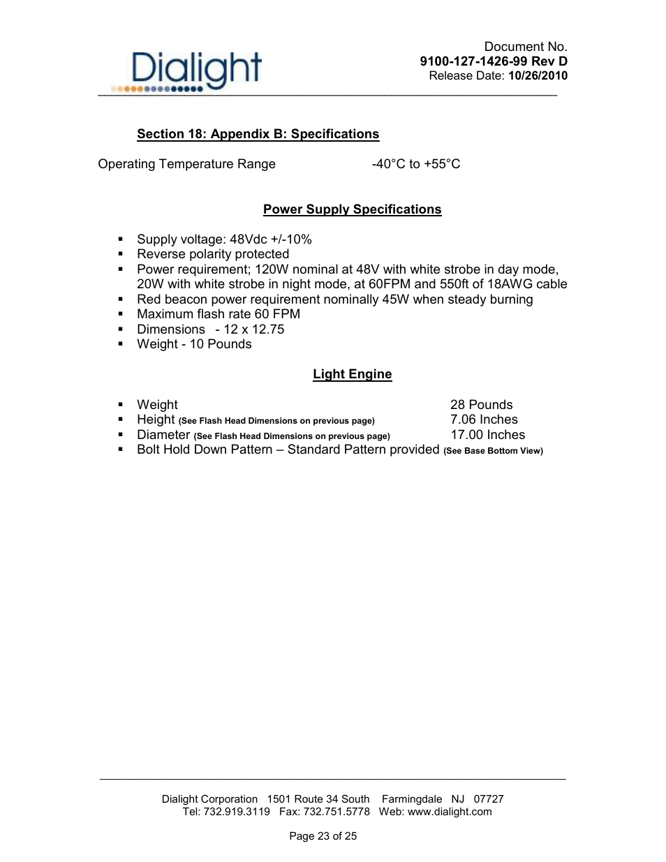 Dialight D1RW-L13-008 Vigilant L866/L885 LED Based Dual Red / White Catenary User Manual | Page 23 / 25