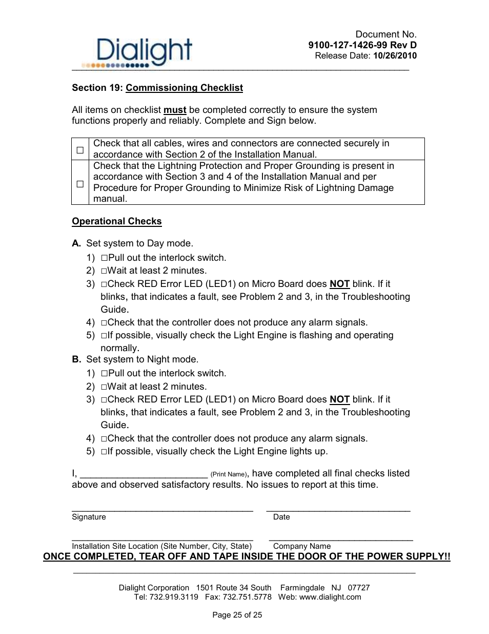 Dialight D1RW-L13-008 Vigilant L866/L885 LED Based Dual Red / White Catenary User Manual | Page 25 / 25