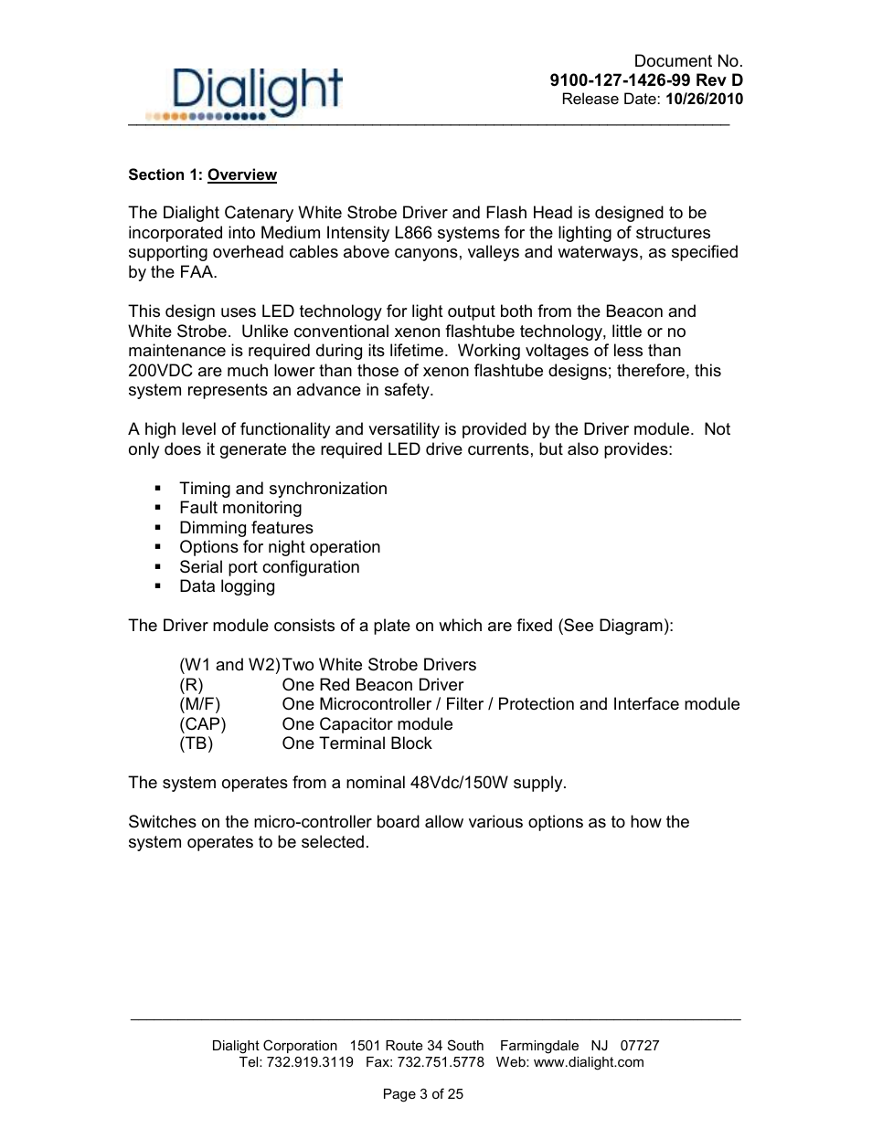 Dialight D1RW-L13-008 Vigilant L866/L885 LED Based Dual Red / White Catenary User Manual | Page 3 / 25