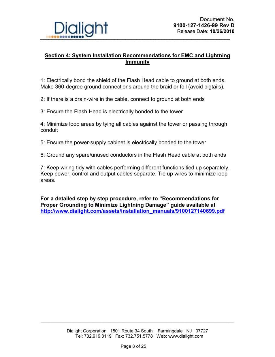 Dialight D1RW-L13-008 Vigilant L866/L885 LED Based Dual Red / White Catenary User Manual | Page 8 / 25