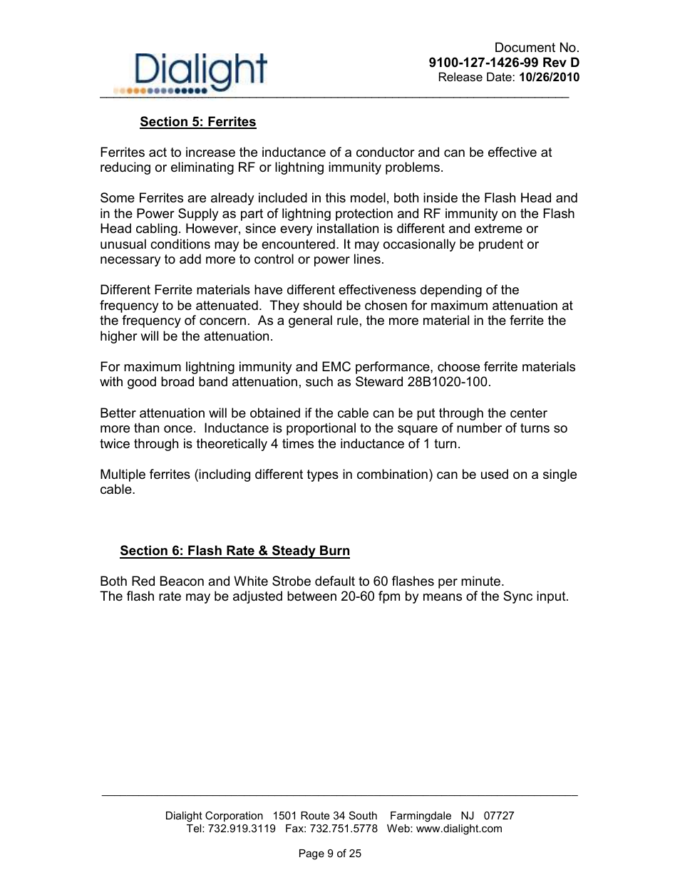 Dialight D1RW-L13-008 Vigilant L866/L885 LED Based Dual Red / White Catenary User Manual | Page 9 / 25