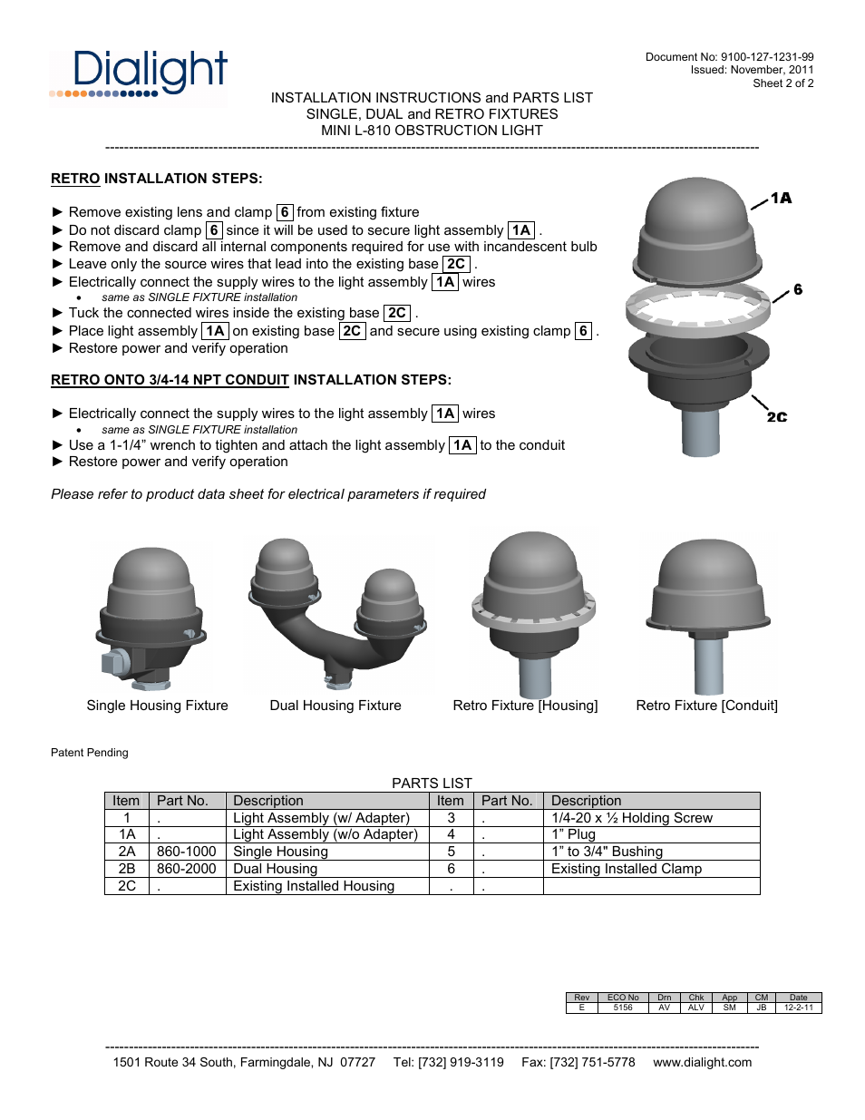 Dialight RTOxxxxxx Vigilant L-810 RTO Red LED Obstruction Lights User Manual | Page 2 / 2