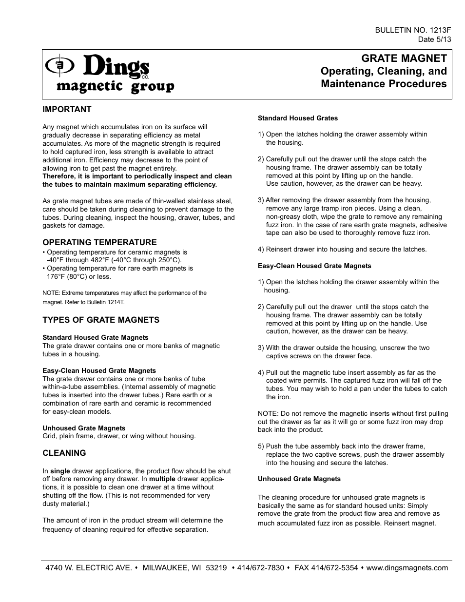 Dings Magnetic Group GRATE MAGNET User Manual | 1 page