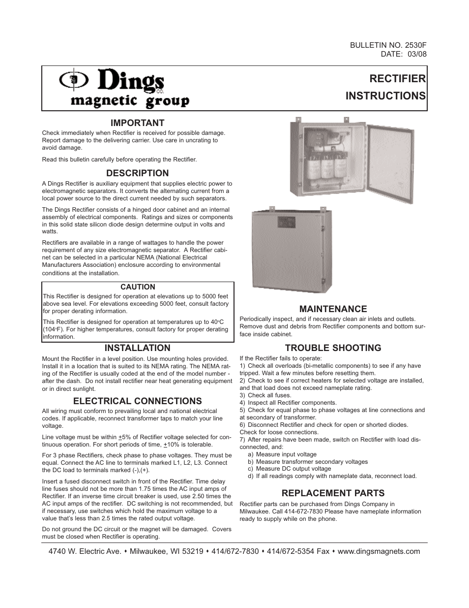 Dings Magnetic Group RECTIFIER User Manual | 2 pages
