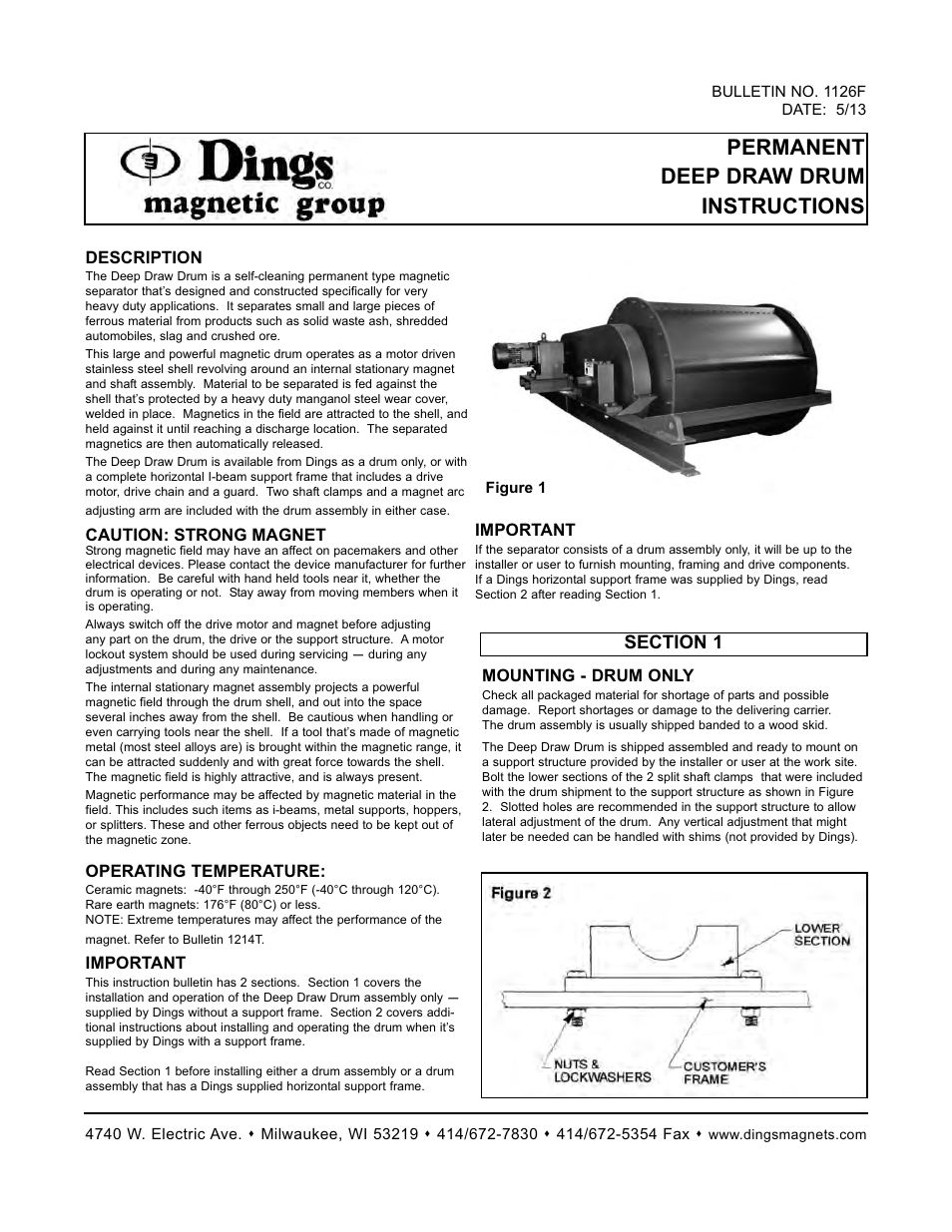 Dings Magnetic Group PERMANENT DEEP DRAW DRUM User Manual | 4 pages