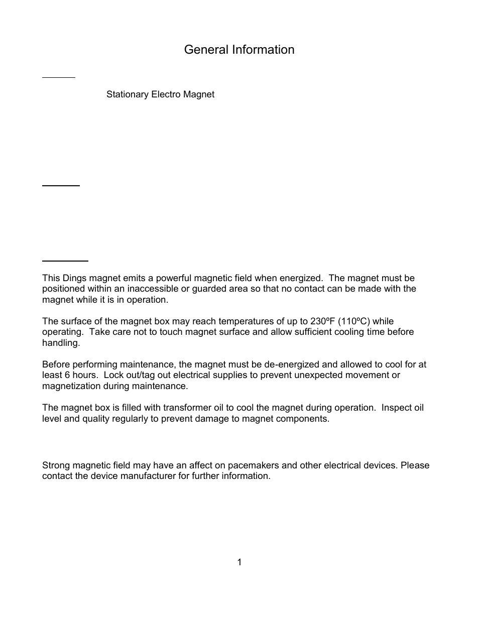 General information | Dings Magnetic Group Stationary Electro Overhead Magnets User Manual | Page 3 / 14