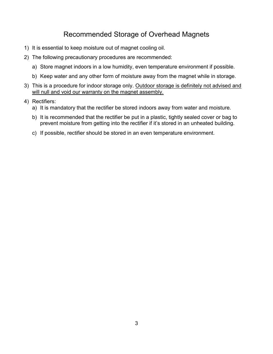 Recommended storage of overhead magnets | Dings Magnetic Group Stationary Electro Overhead Magnets User Manual | Page 5 / 14