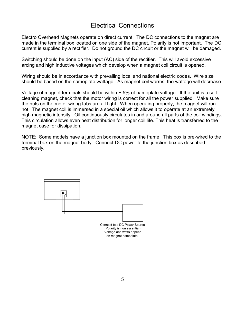 Electrical connections | Dings Magnetic Group Stationary Electro Overhead Magnets User Manual | Page 7 / 14