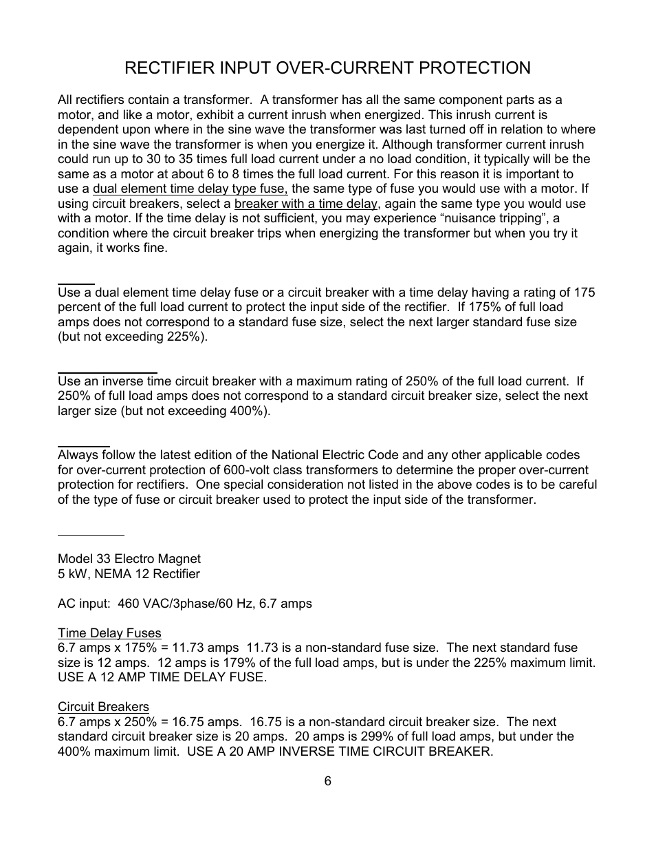 Rectifier input over-current protection | Dings Magnetic Group Stationary Electro Overhead Magnets User Manual | Page 8 / 14