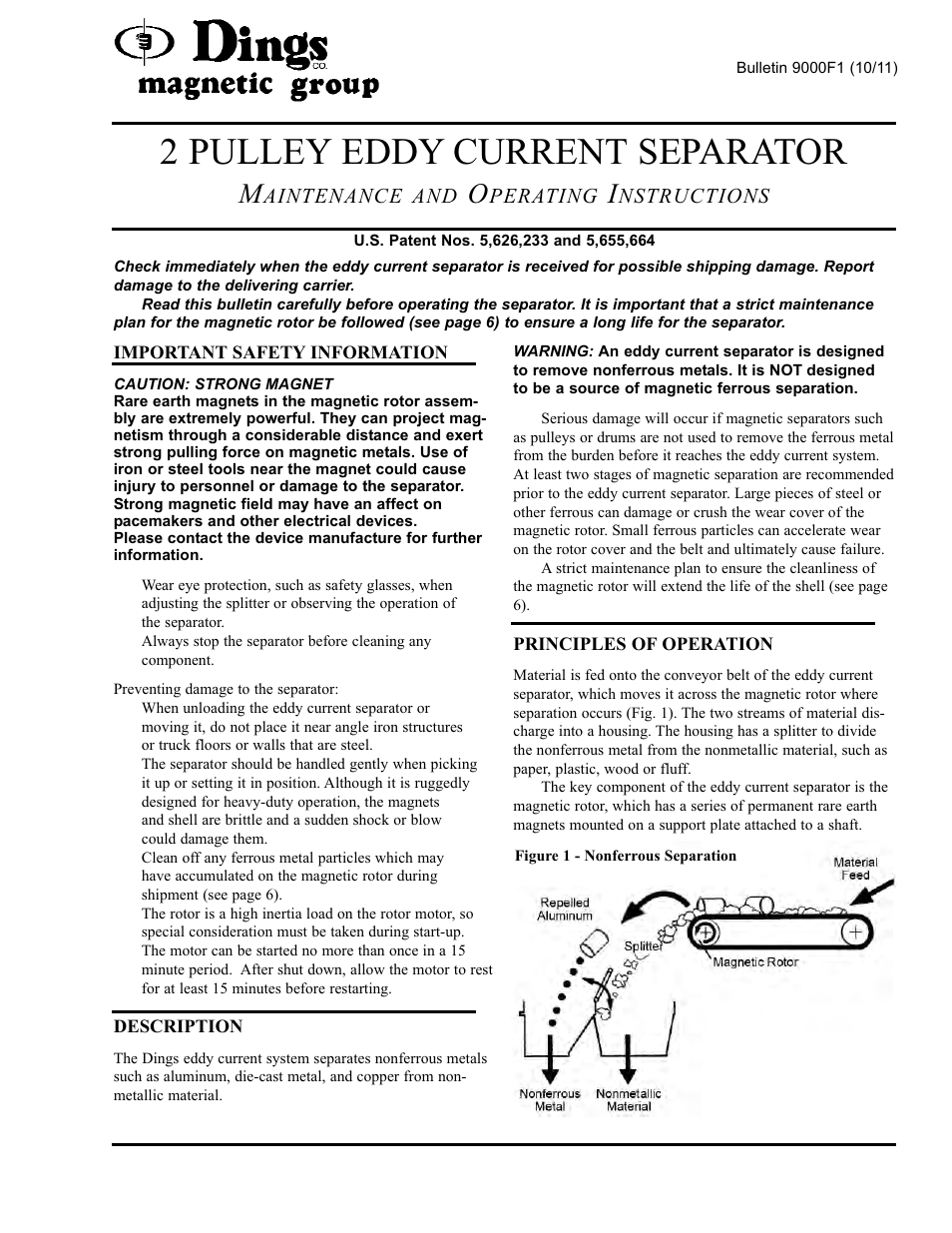 Dings Magnetic Group 2 PULLEY EDDY CURRENT SEPARATOR User Manual | 8 pages