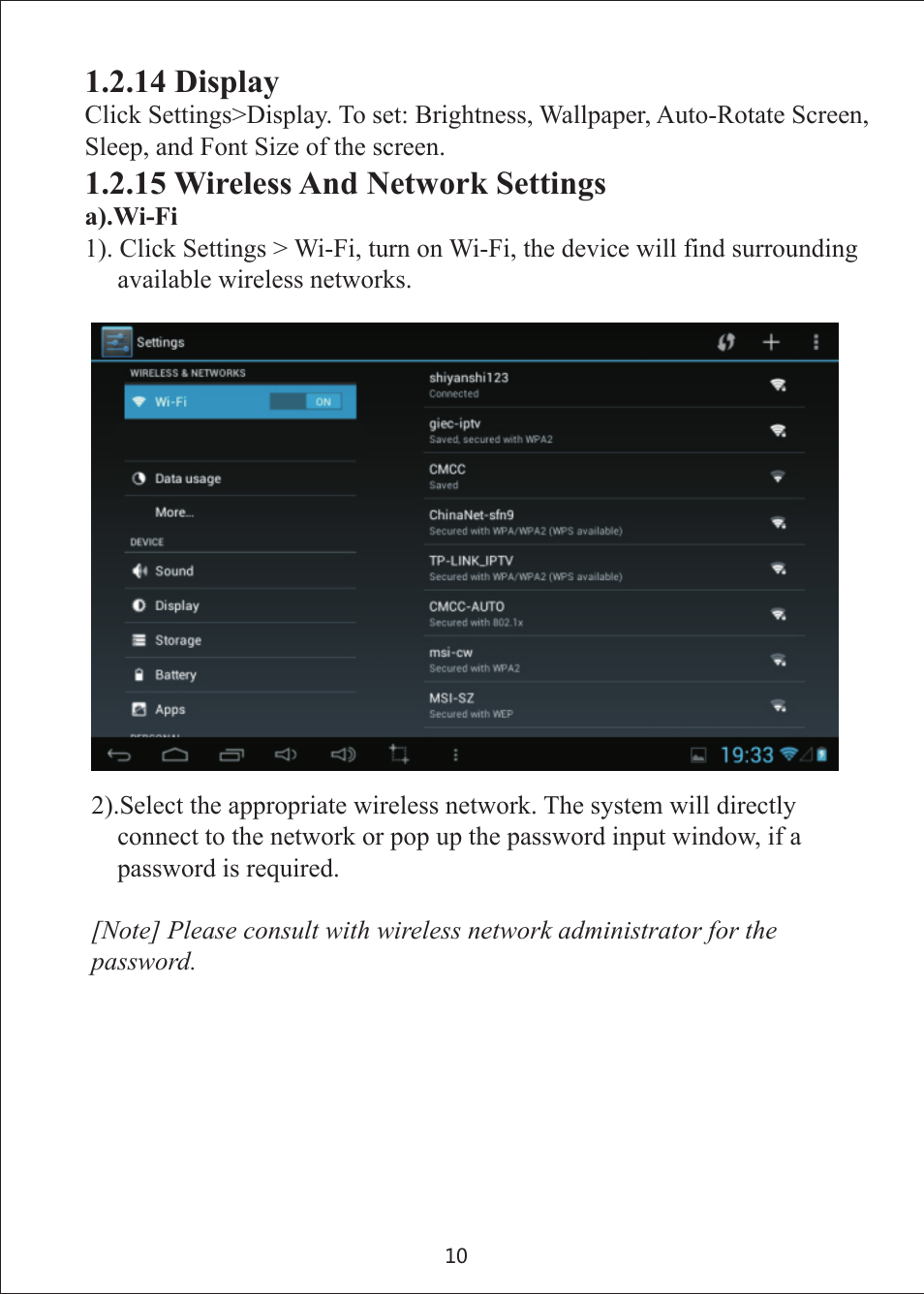 14 display, 15 wireless and network settings | Envizen V7023D User Manual | Page 14 / 19