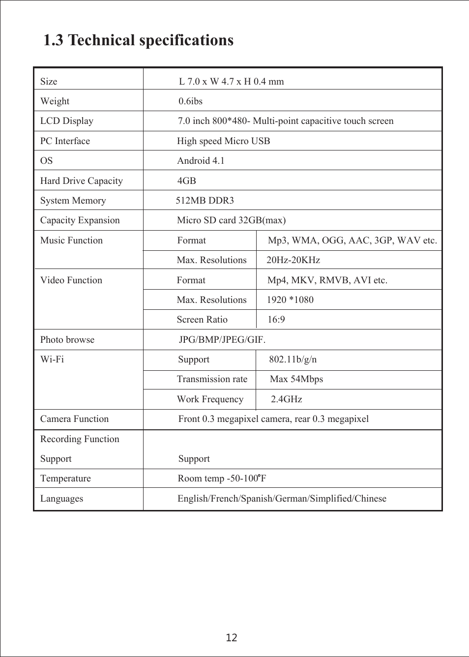 3 technical specifications | Envizen V7023D User Manual | Page 16 / 19
