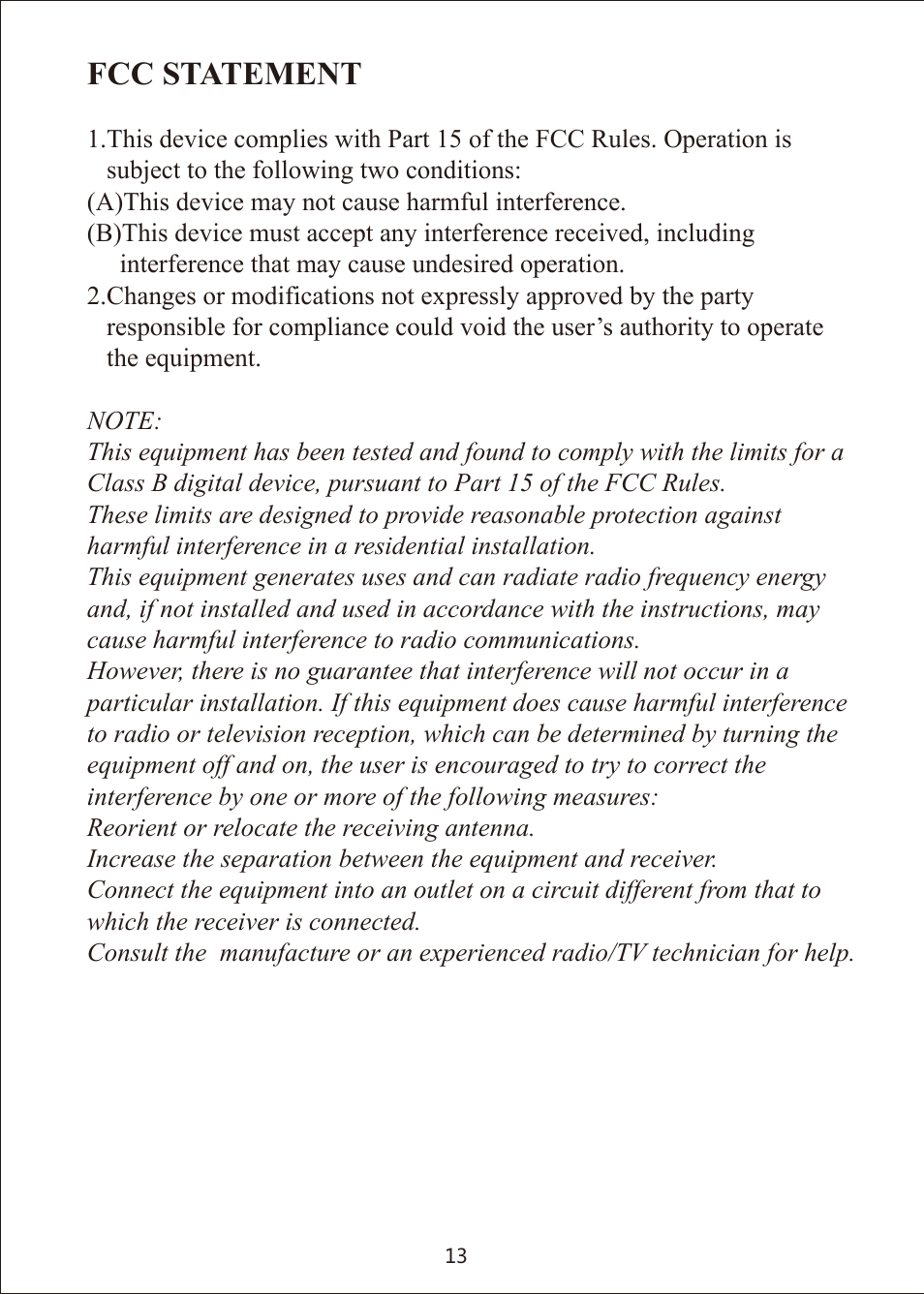 Fcc statement | Envizen V7023D User Manual | Page 17 / 19