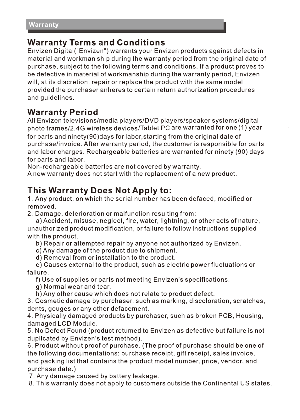 Envizen V7023D User Manual | Page 18 / 19
