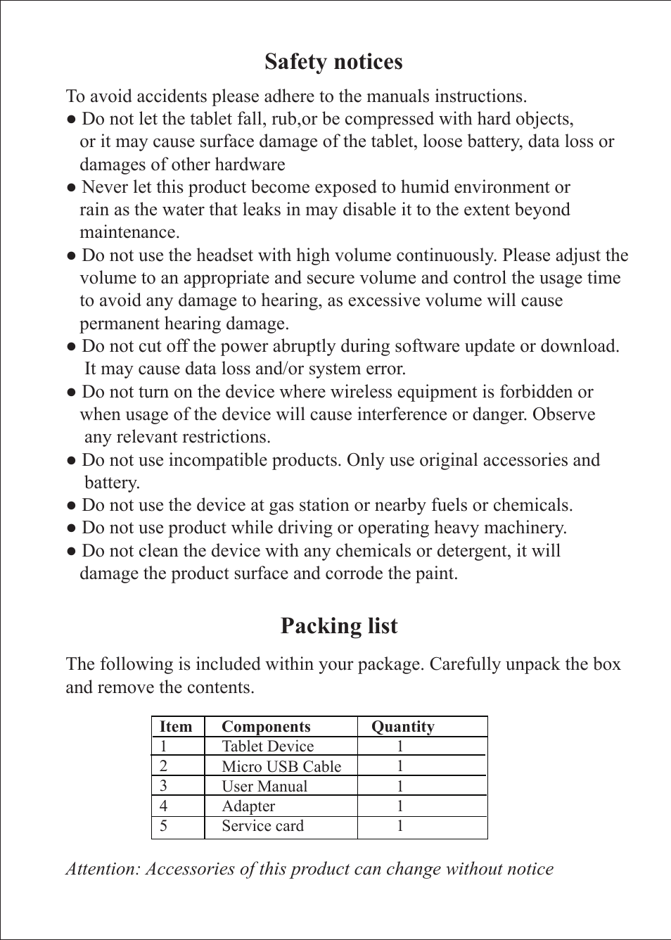 Safety notices packing list | Envizen V7023D User Manual | Page 4 / 19