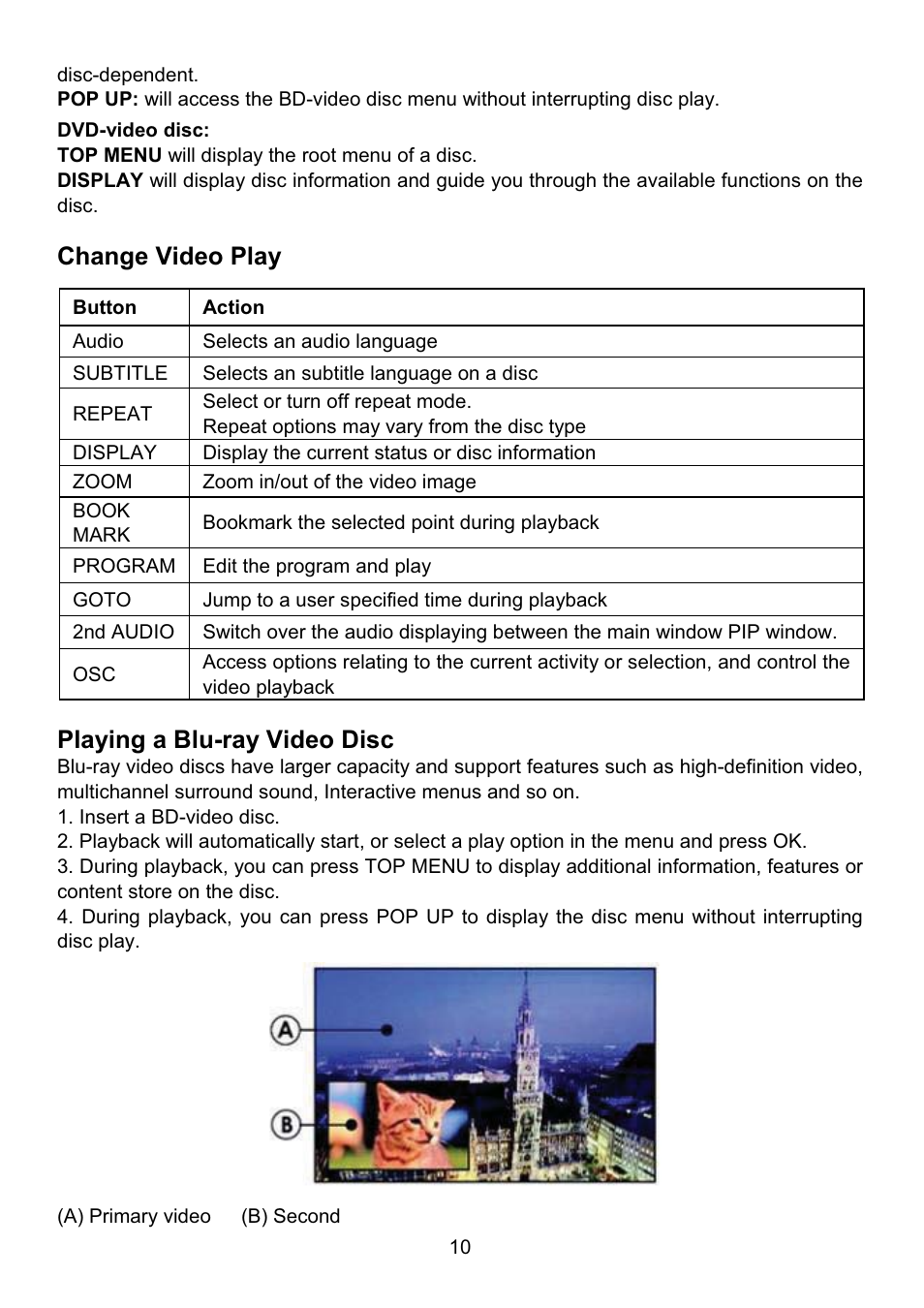 Change video play playing a blu-ray video disc | Envizen BDP-M1061 User Manual User Manual | Page 11 / 24