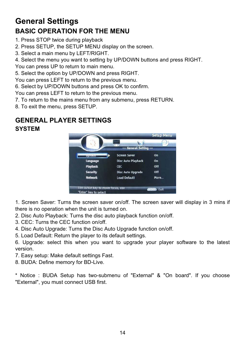 General settings | Envizen BDP-M1061 User Manual User Manual | Page 15 / 24