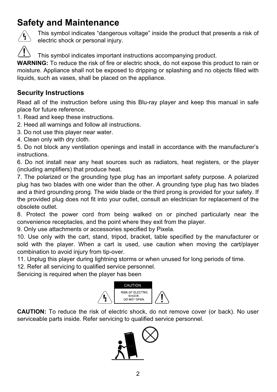 Safety and maintenance | Envizen BDP-M1061 User Manual User Manual | Page 3 / 24
