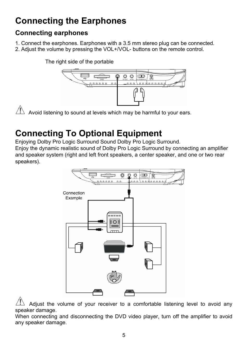 Connecting the earphones, Connecting to optional equipment | Envizen MDP1008 User Manual User Manual | Page 6 / 15