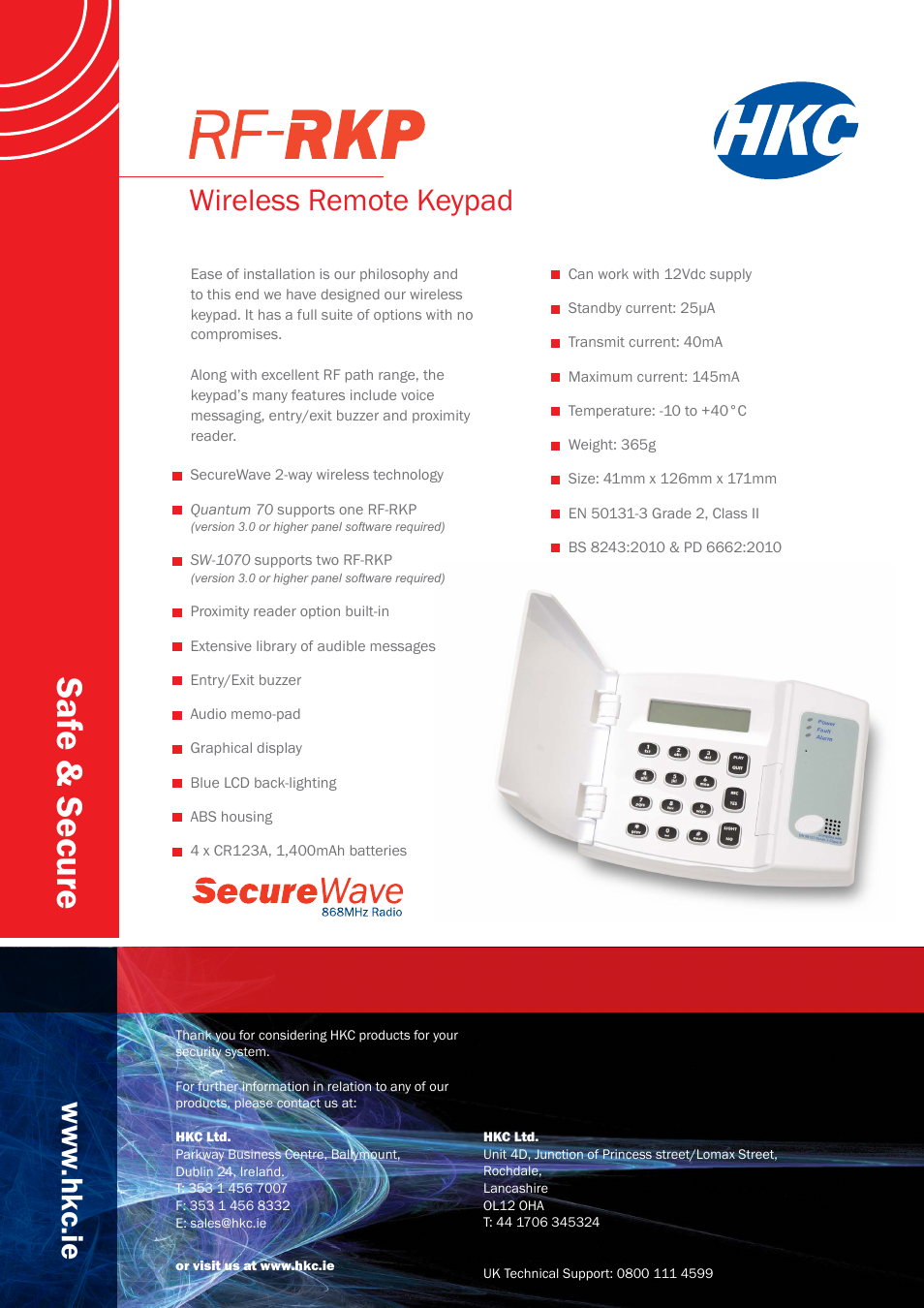 HKC security RF Remote Keypad User Manual | 1 page