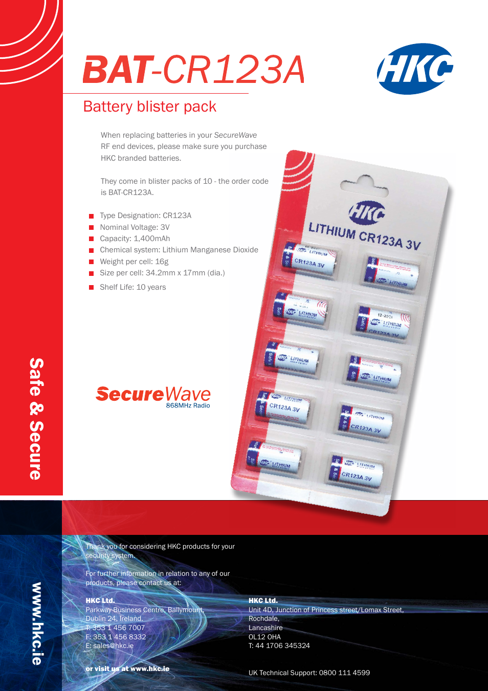 HKC security Battery Pack - 3V Litium User Manual | 1 page