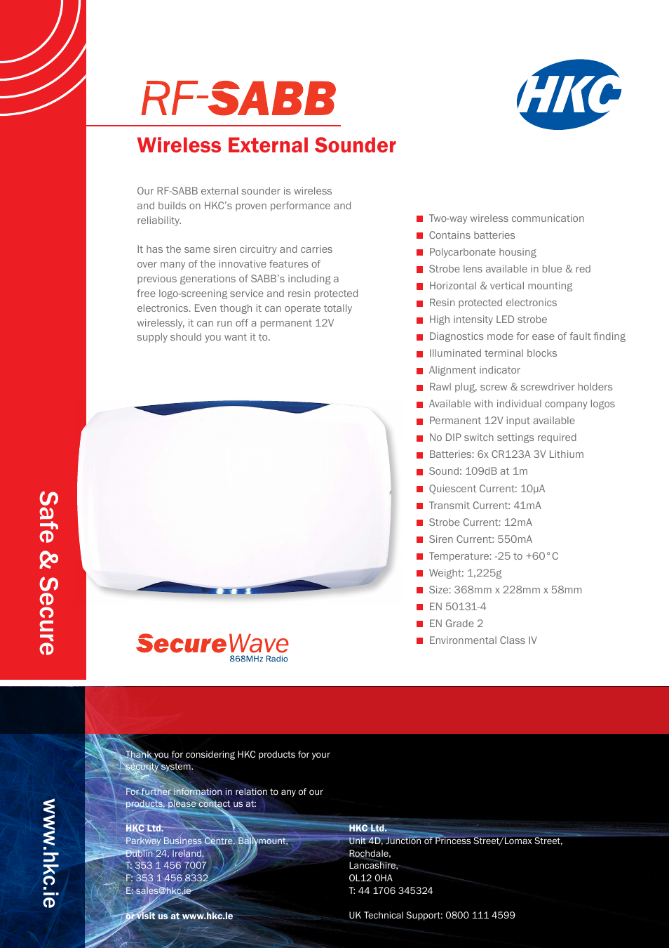 HKC security RF External Siren User Manual | 1 page