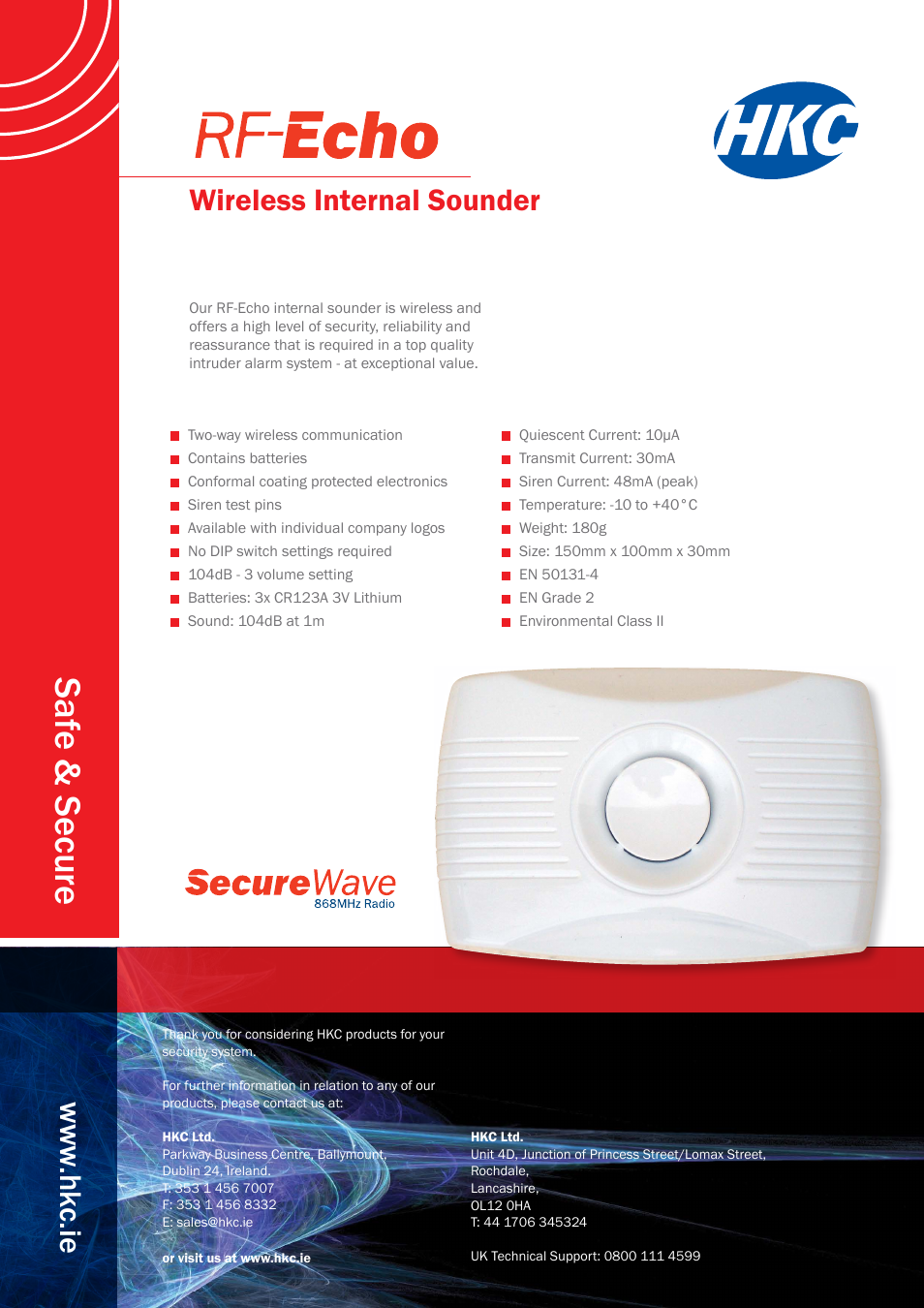 HKC security RF Internal Siren User Manual | 1 page