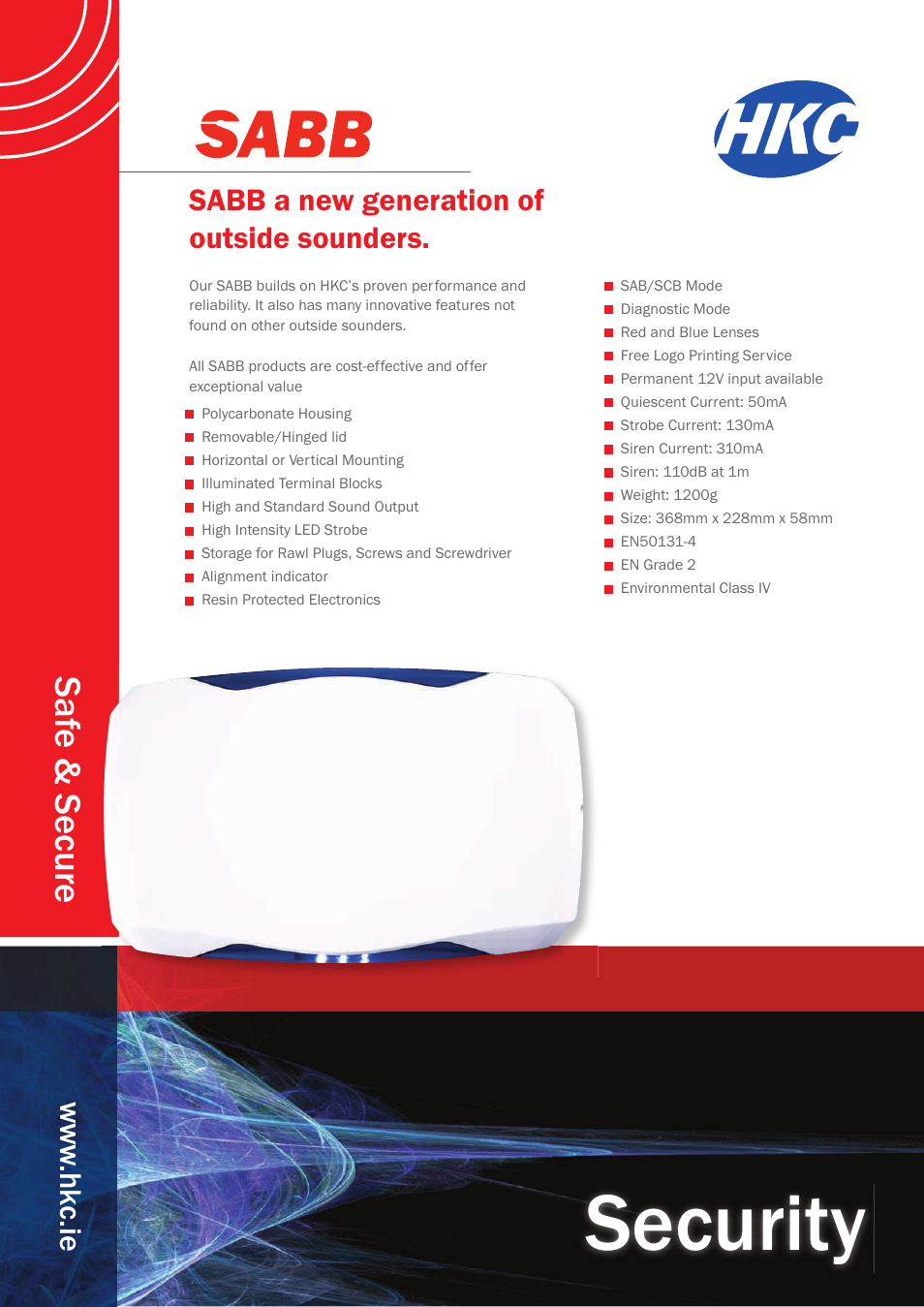 HKC security Internal Echo Siren w/flash User Manual | 2 pages