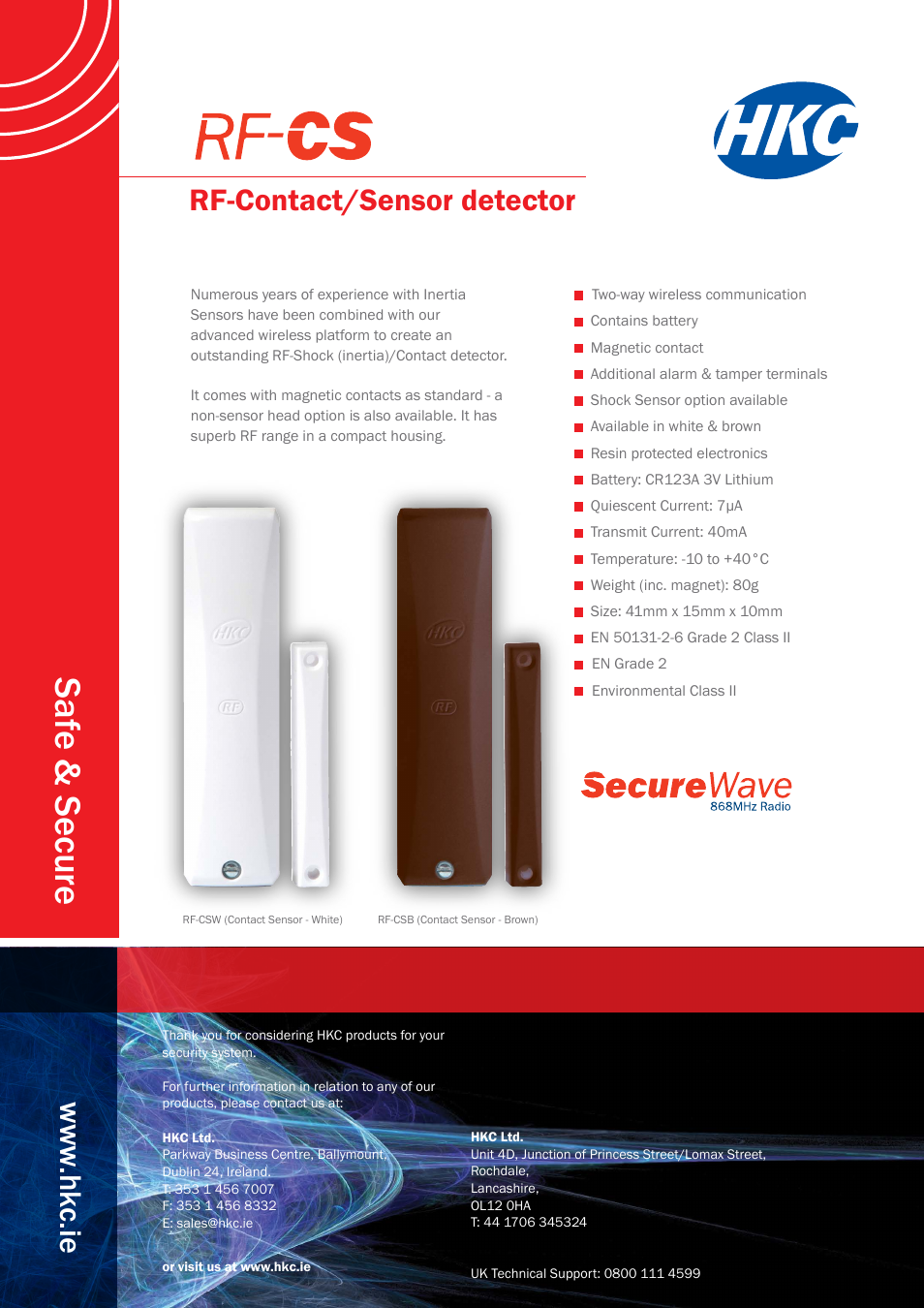 HKC security RF Contact w/Shock (inertia) User Manual | 1 page