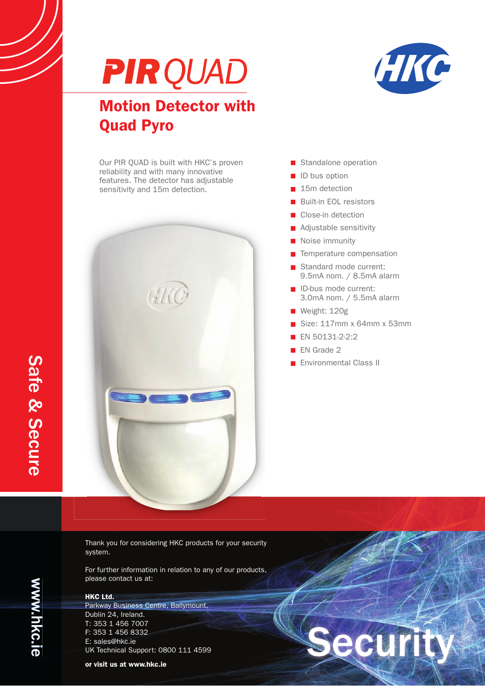 Security, Saf e & secure, Motion detector with quad pyro | HKC security PIR Motion (Dual) User Manual | Page 2 / 2