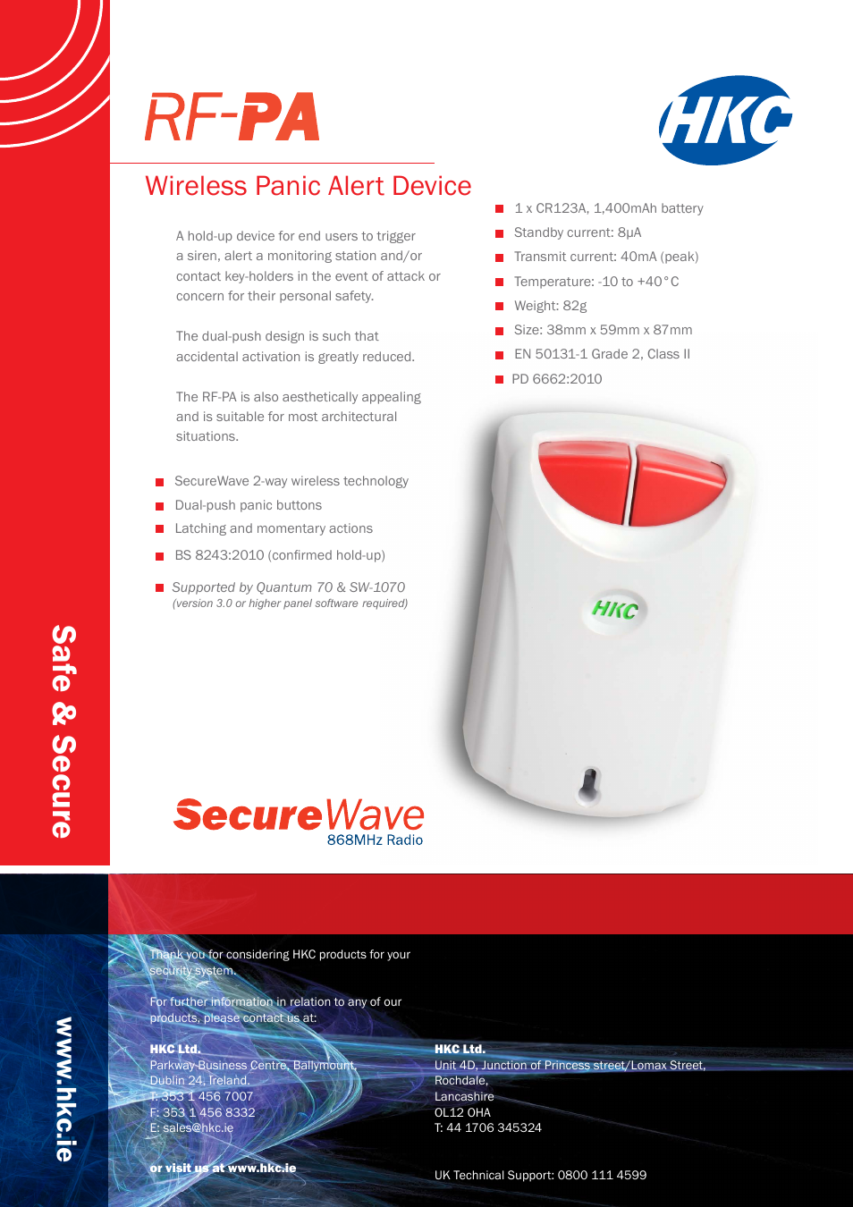 HKC security RF Dual Push Panic User Manual | 1 page