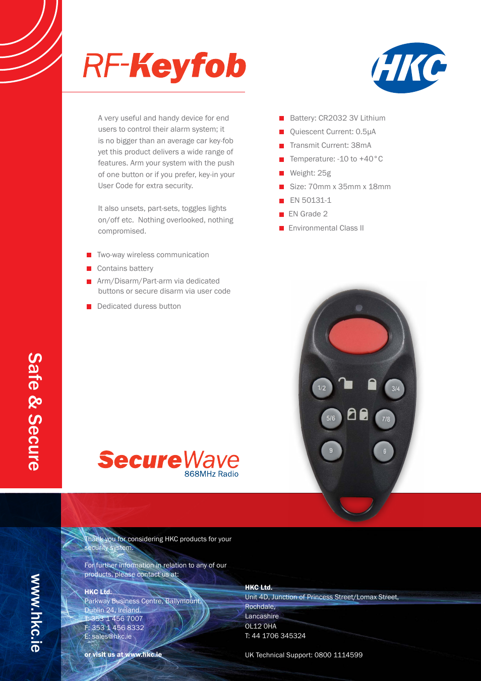 HKC security RF Key FOB / Panic User Manual | 1 page
