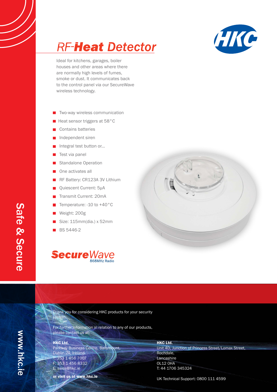 HKC security RF Heat Detector User Manual | 1 page