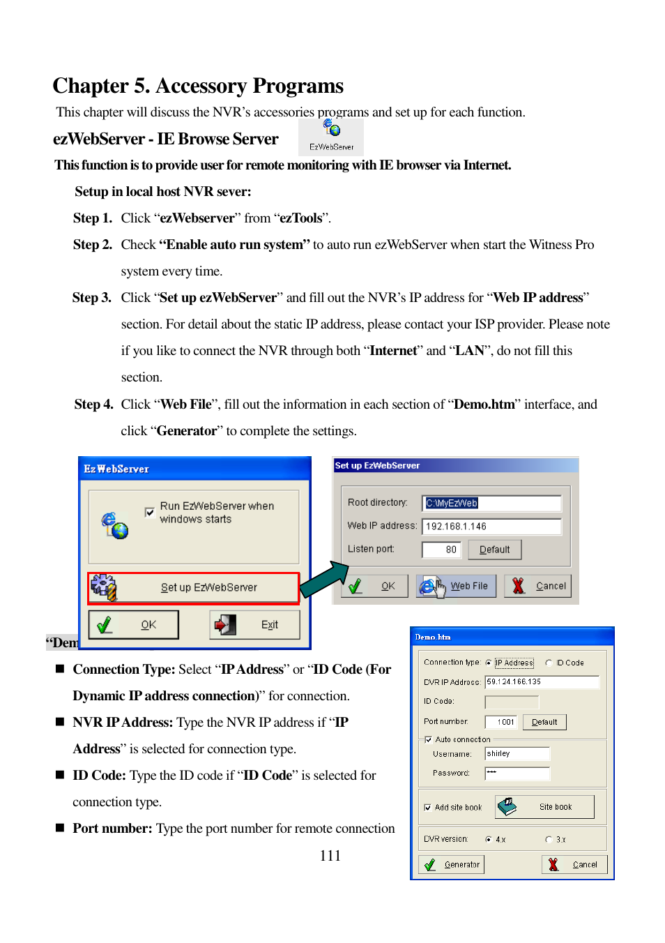 Chapter 5. accessory programs, Ezwebserver - ie browse server | I-View AnyNet-0401Mini Embedded NVR User Manual | Page 111 / 169