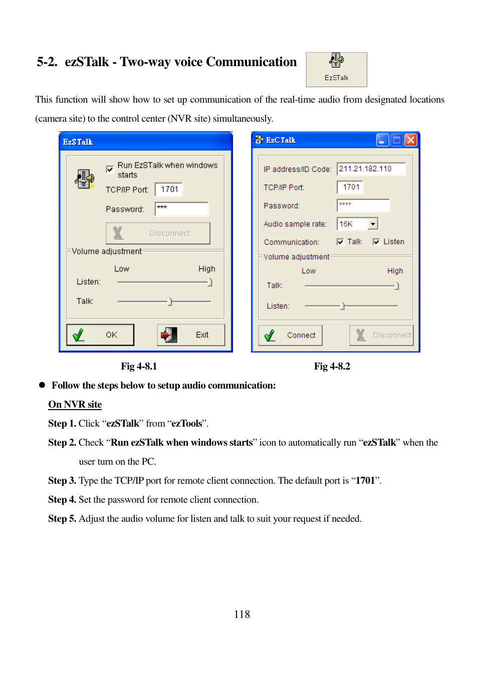 2. ezstalk - two-way voice communication | I-View AnyNet-0401Mini Embedded NVR User Manual | Page 118 / 169