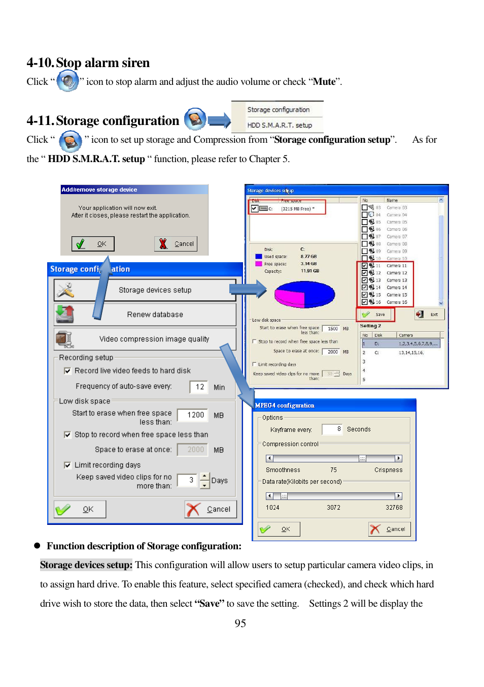 10. stop alarm siren, 11. storage configuration | I-View AnyNet-0401Mini Embedded NVR User Manual | Page 95 / 169